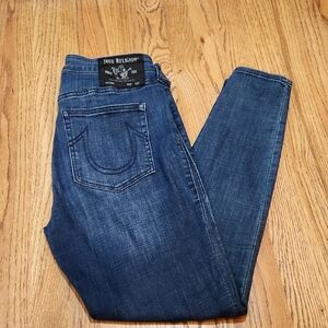 True Religion Womens Hallle High Rise Supper Skinny Dark Blue Jeans